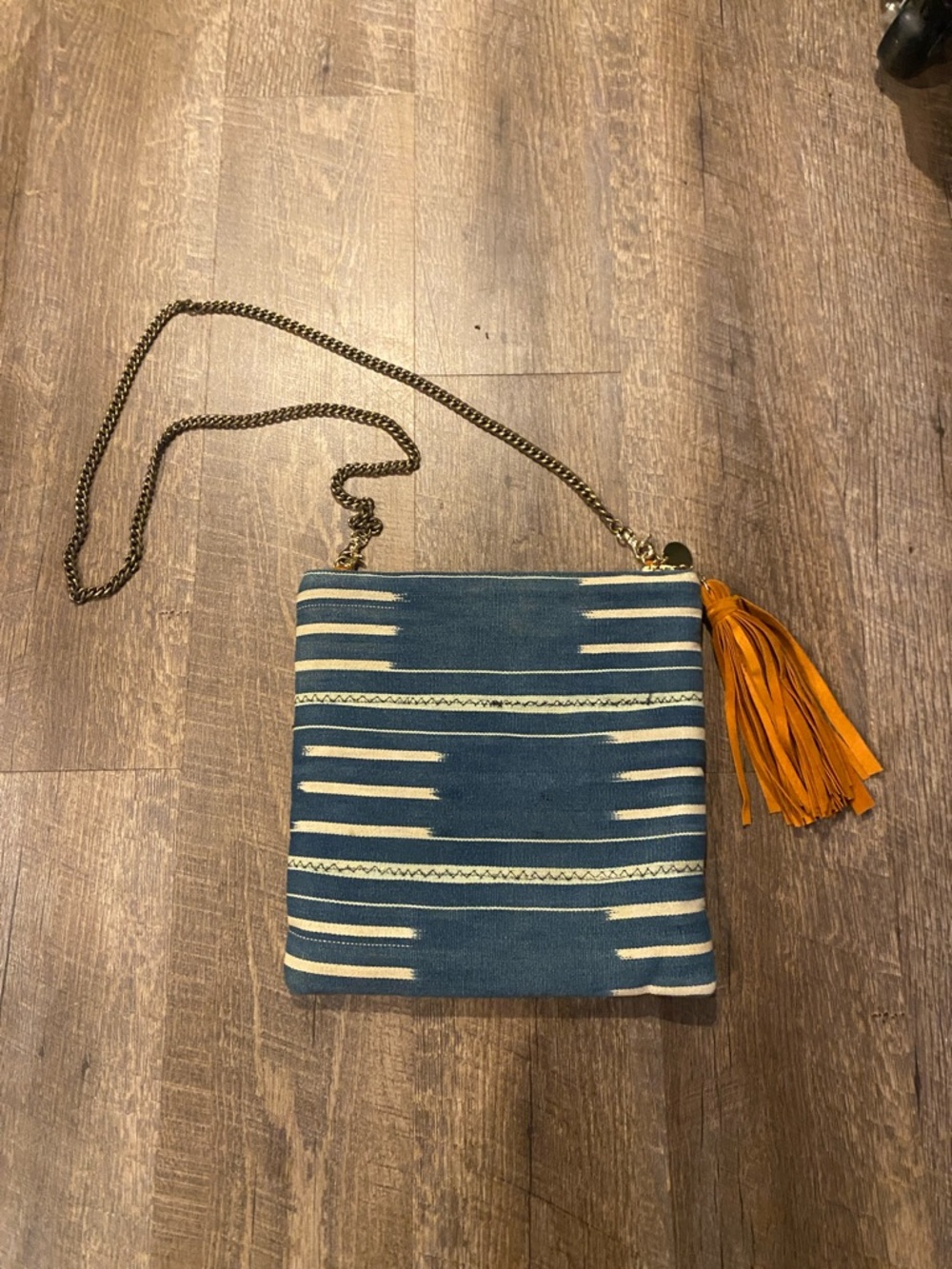 GAIA - Blue Patterned Crossbody Bag with Orange Tassel